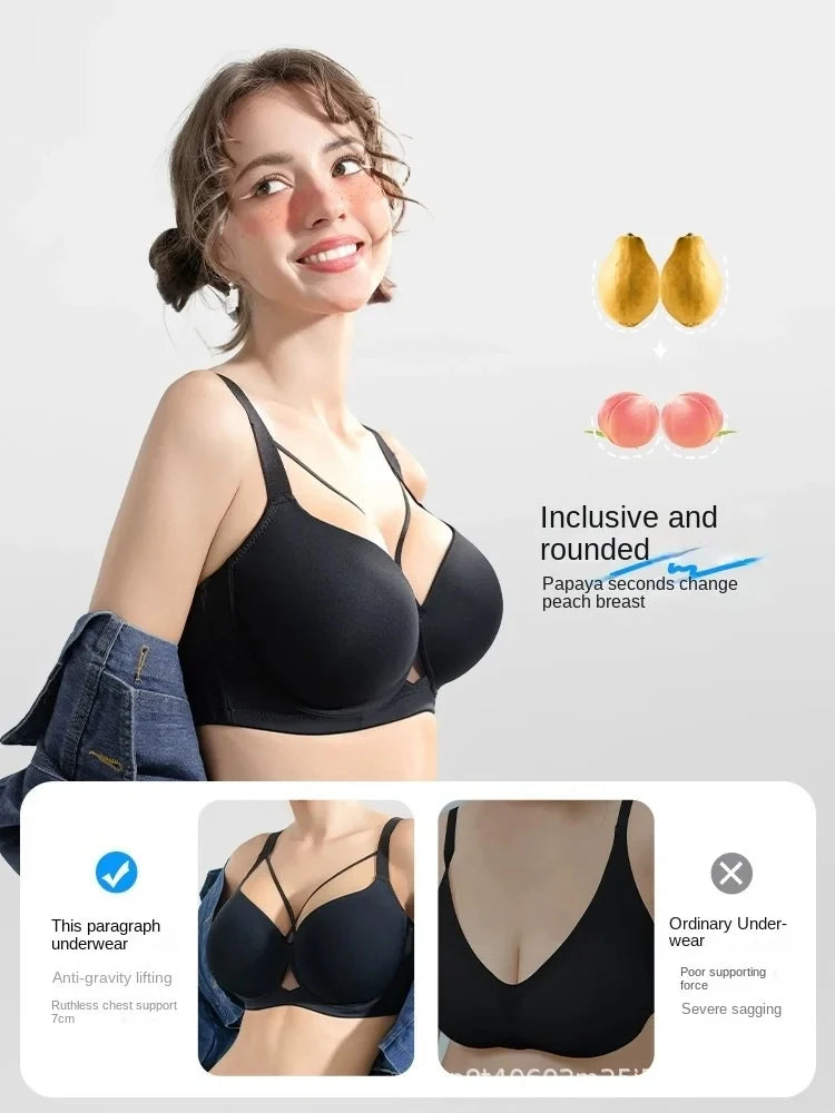 Large Size Seamless Lingerie for Women Thin and Sexy Bra Comfortable Top Up Push-up  Anti Sagging Sports Breast Collection Bras